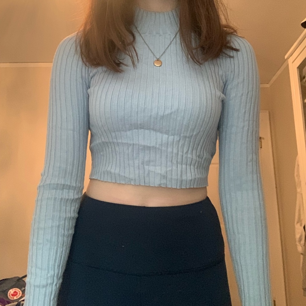 Kendall and Kylie blue mock neck sweater